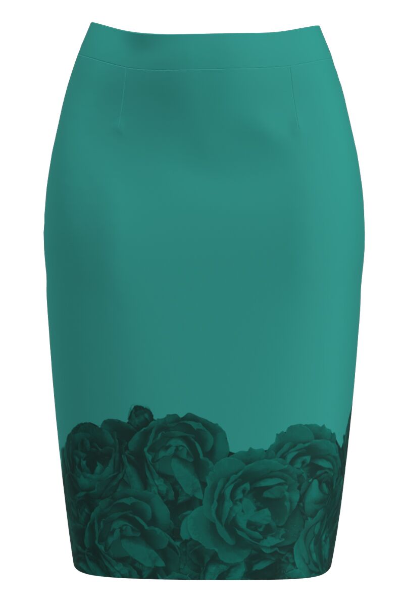 Fusta conica verde imprimata cu model discret Trandafiri CMD2607