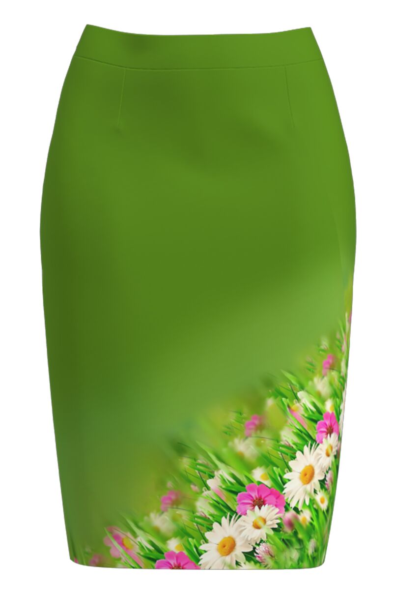 Fusta DAMES conica verde imprimata cu model floral