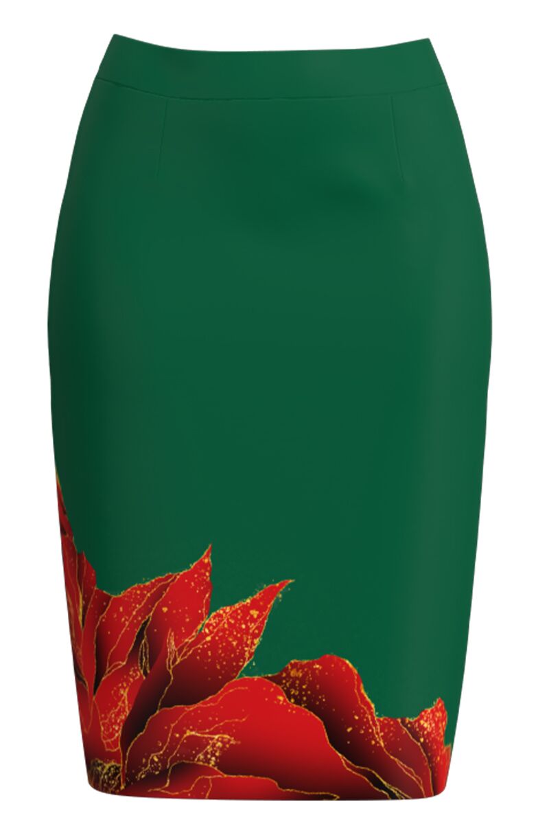 Fusta DAMES conica verde imprimata cu model floral 