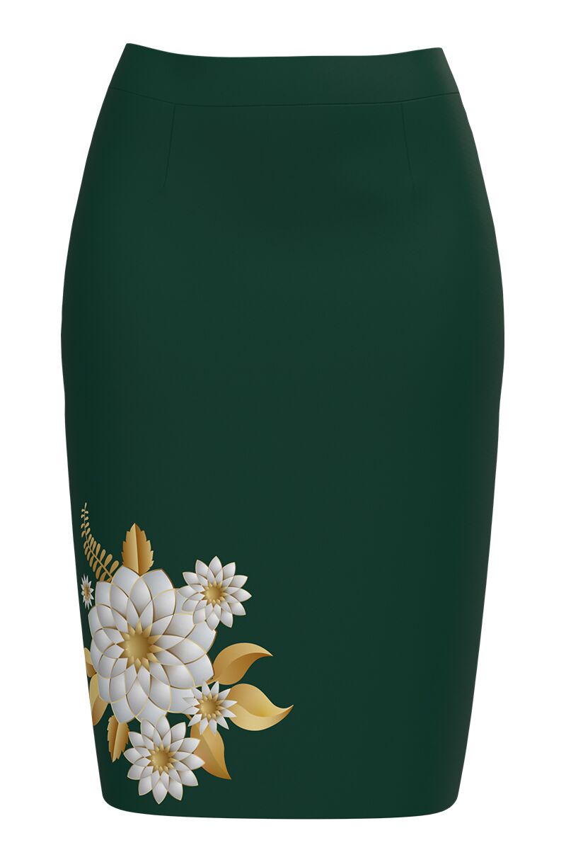 Fusta conica verde imprimata cu model floral  CMD3873