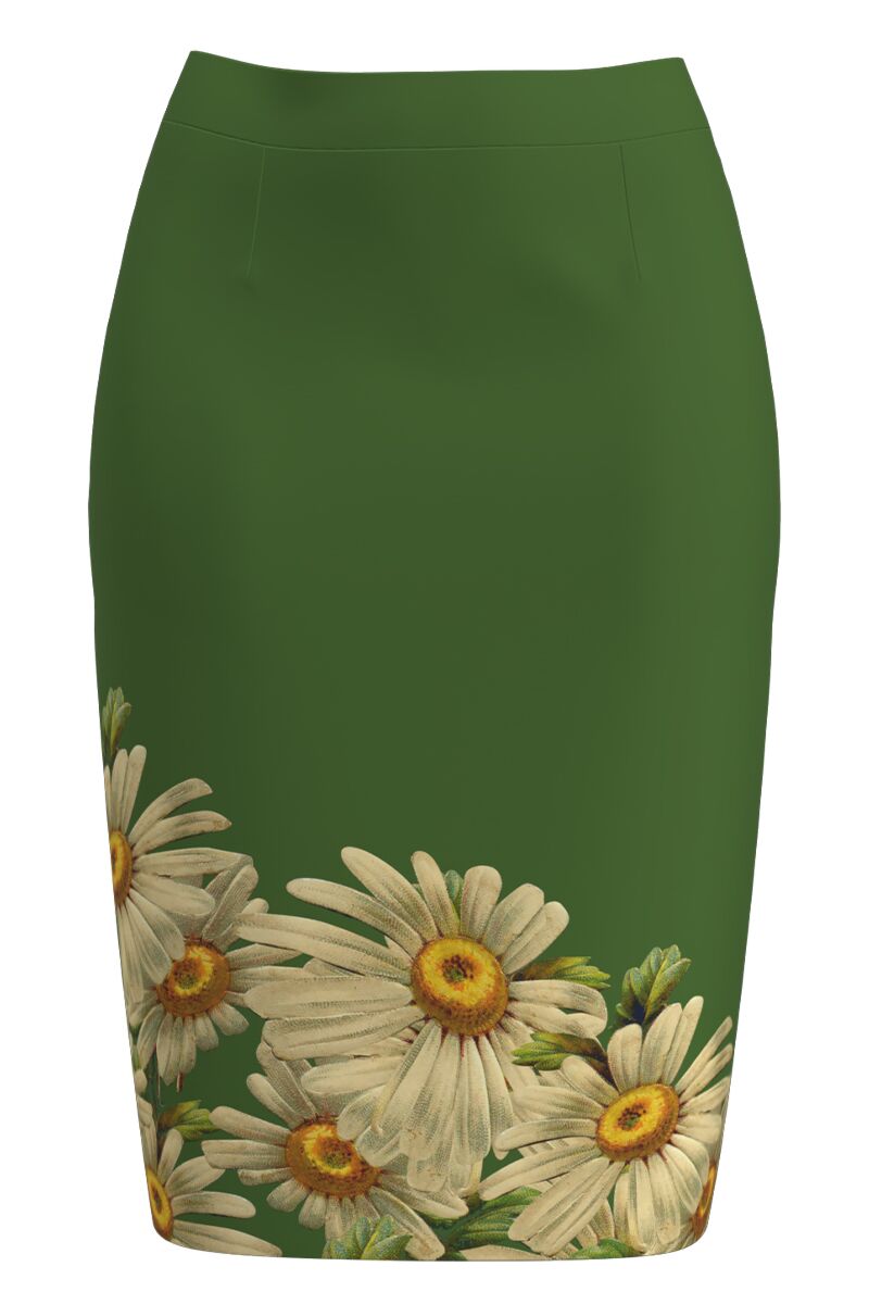 Fusta conica verde imprimata cu model floral Margarete CMD2782