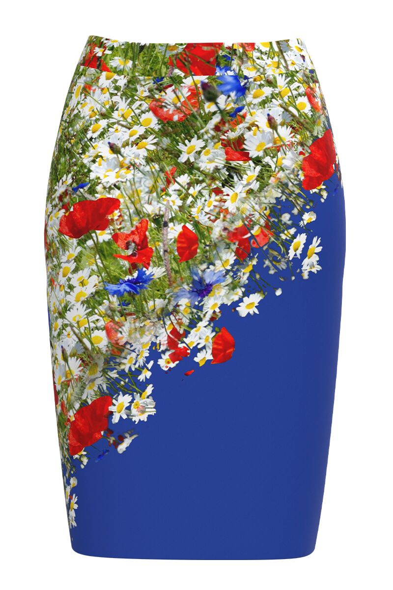 Fusta DAMES albastara imprimata digital cu model floral.