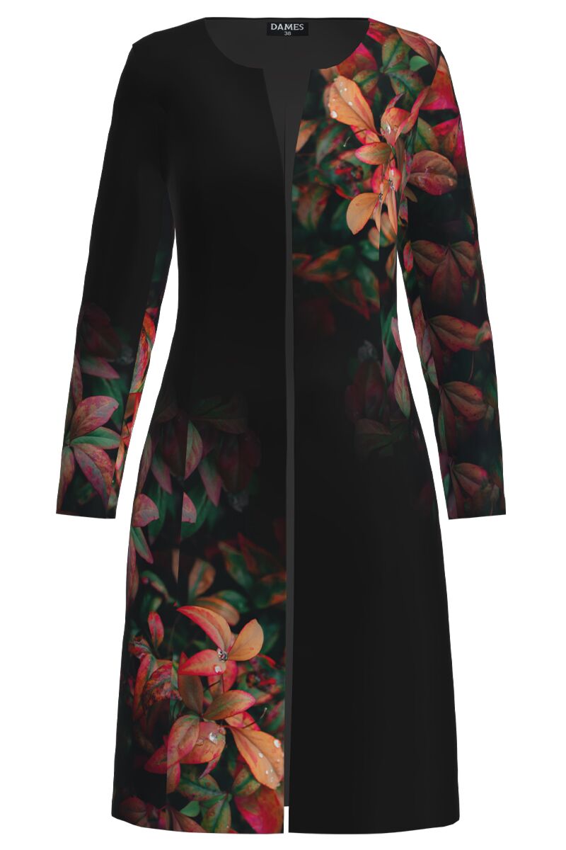 Jacheta dames de dama neagra lunga imprimata cu model floral 