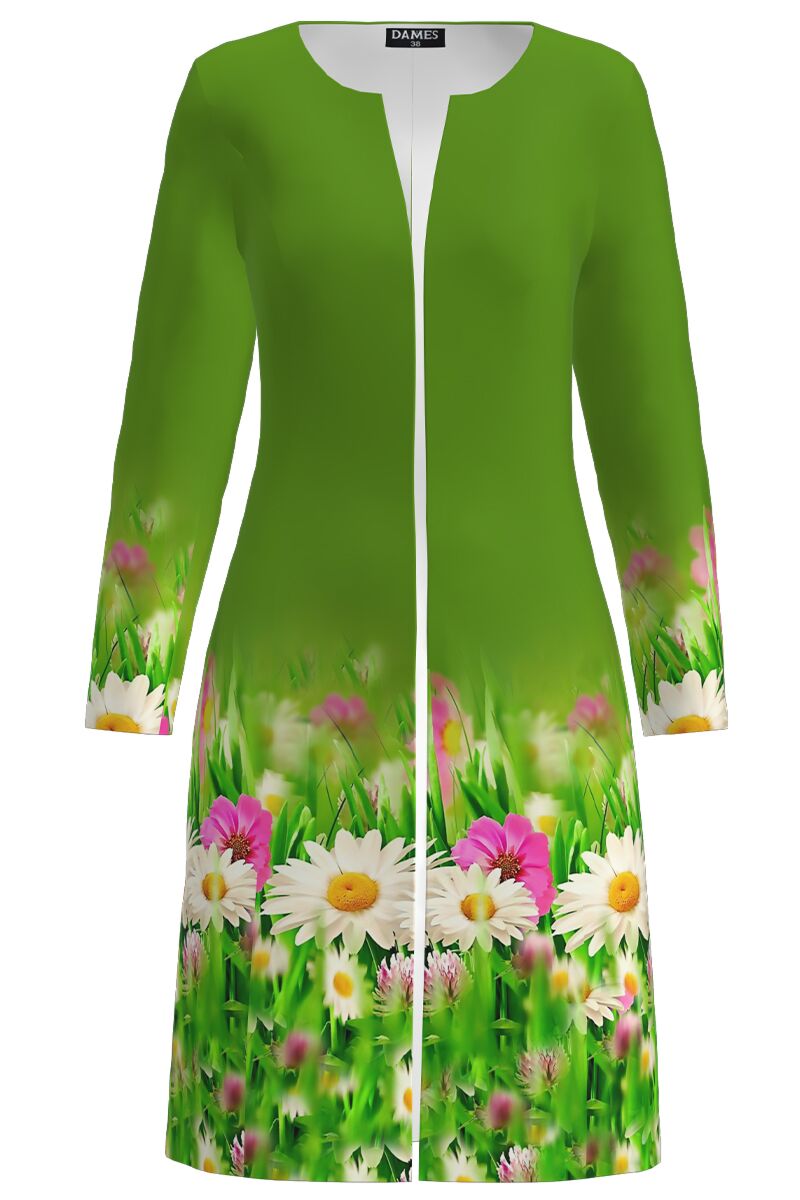 Jacheta de dama verde lunga imprimata cu model floral CMD1795