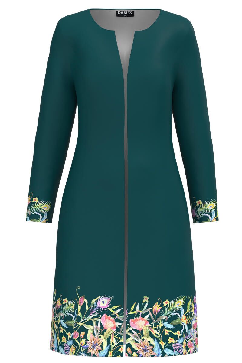 Jacheta DAMES verde lunga imprimata cu model floral 