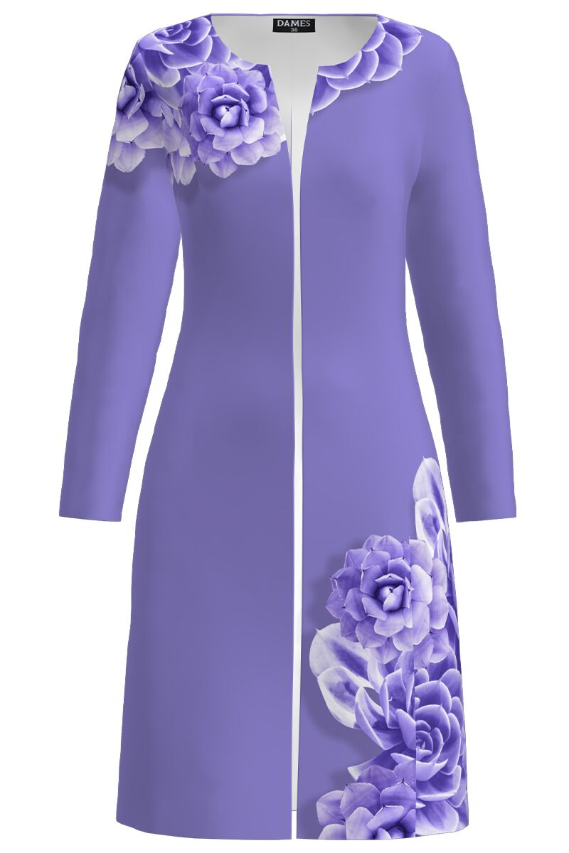 Jacheta DAMES violet lunga imprimata cu model floral