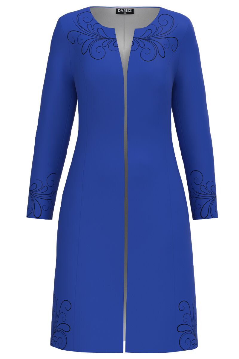 Jacheta de dama albastra lunga imprimata cu model floral CMD2457