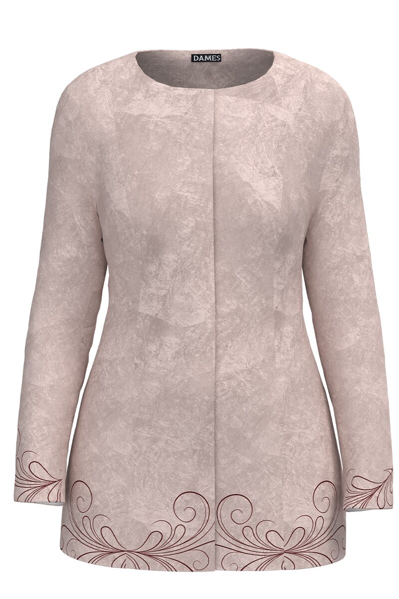 Jacheta de dama bej de lungime medie imprimata cu model Floral  CMD4023