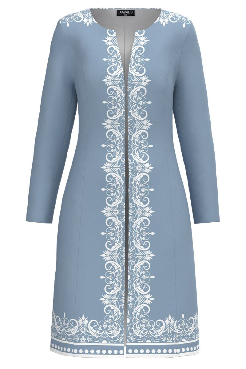 Jacheta de dama bleu lunga imprimata cu model Floral CMD3408