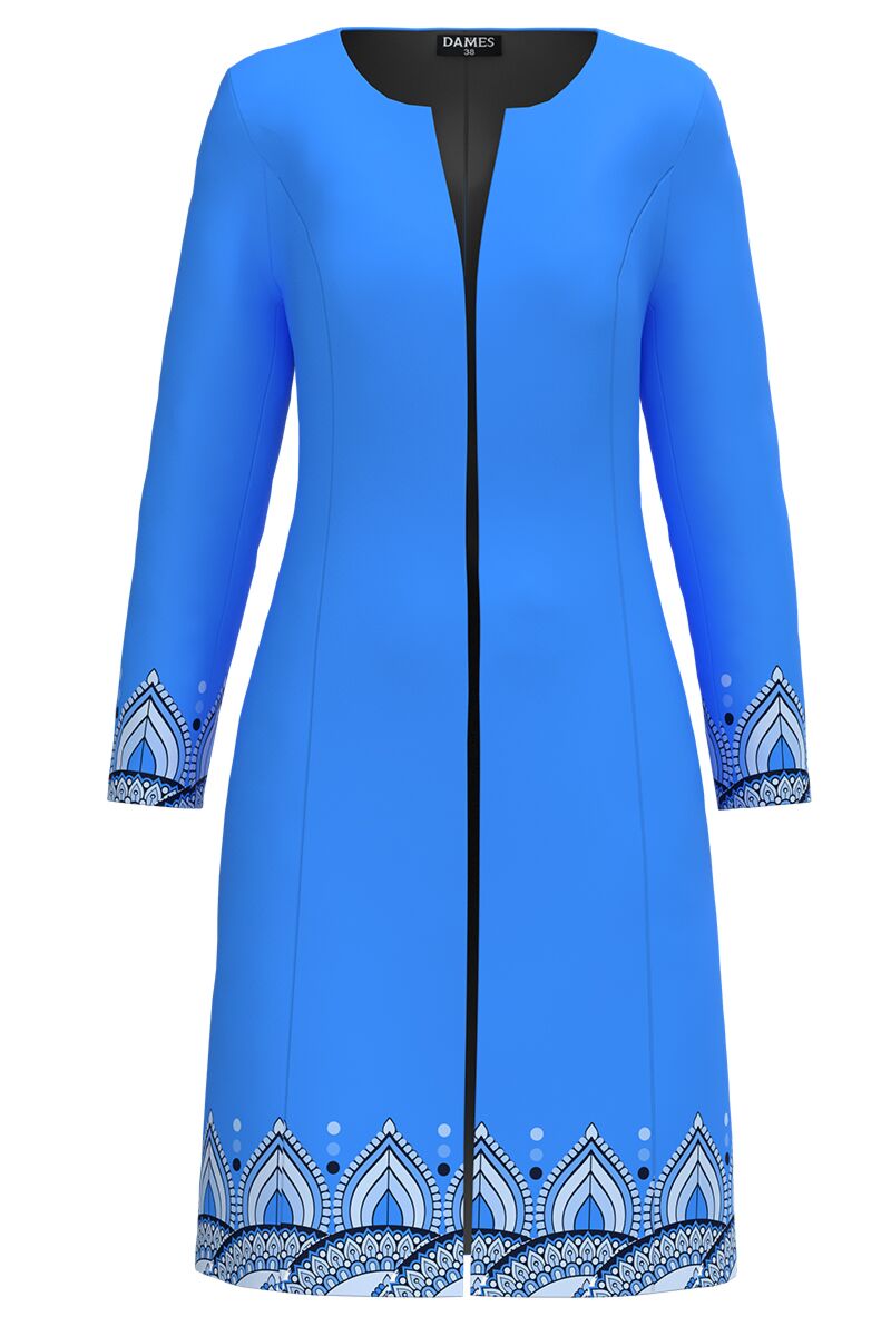 Jacheta de dama bleu lunga imprimata cu model Mandala CMD4756