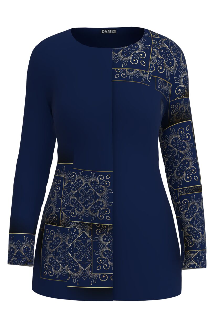 Jacheta DAMES bleumarin de lungime medie imprimata cu model Floral  