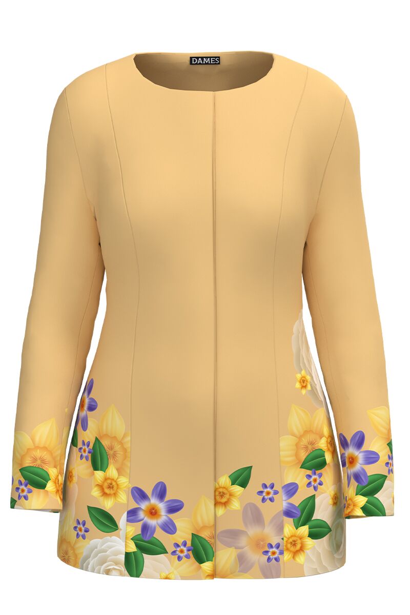 Jacheta DAMES galbena de lungime medie imprimata cu model Floral 