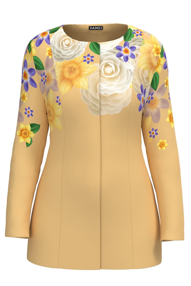 Jacheta DAMES galbena de lungime medie imprimata cu model Floral 