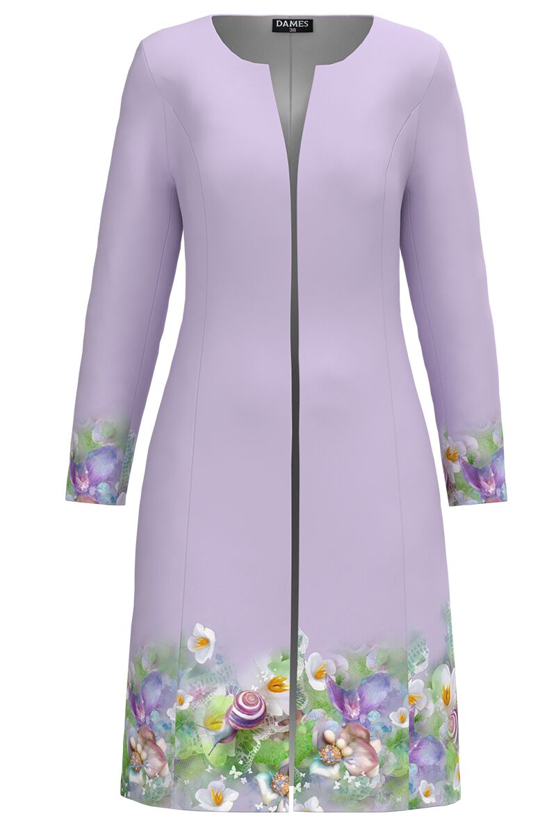 Jacheta de dama lila lunga imprimata cu model Colibri  CMD4803