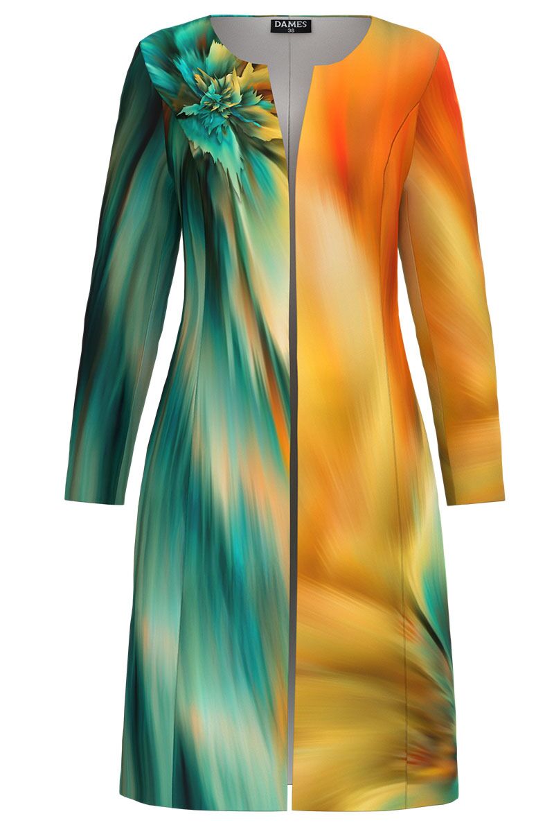 Jacheta de dama lunga cu imprimeu multicolor