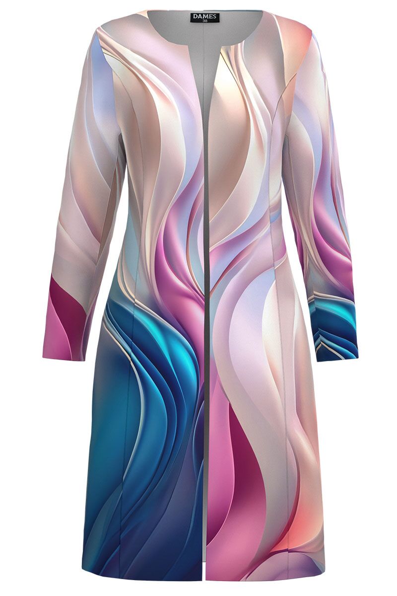 Jacheta de dama lunga cu imprimeu multicolor CMD5250