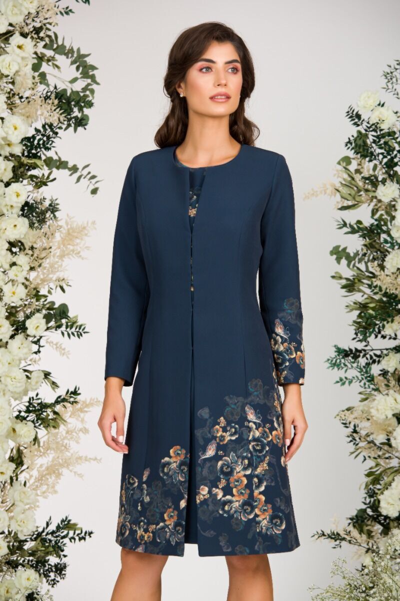 Jacheta de dama lunga imprimata antracit cu model floral CMD1165-PROMO
