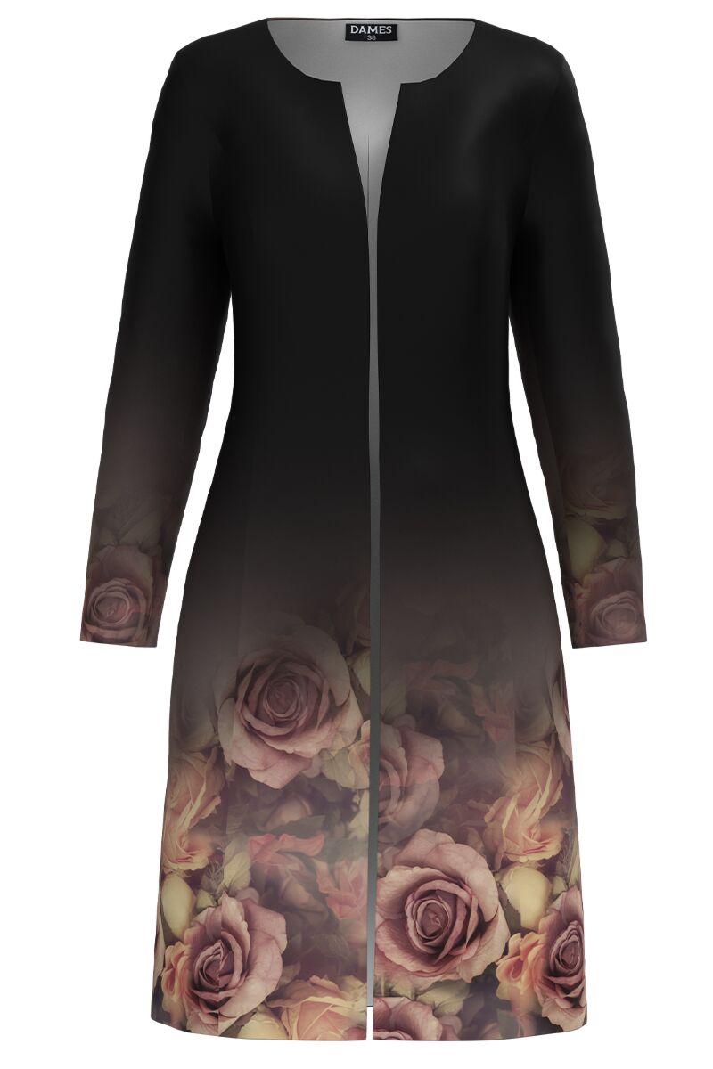 Jacheta de dama lunga imprimata cu model Trandafiri  CMD3973