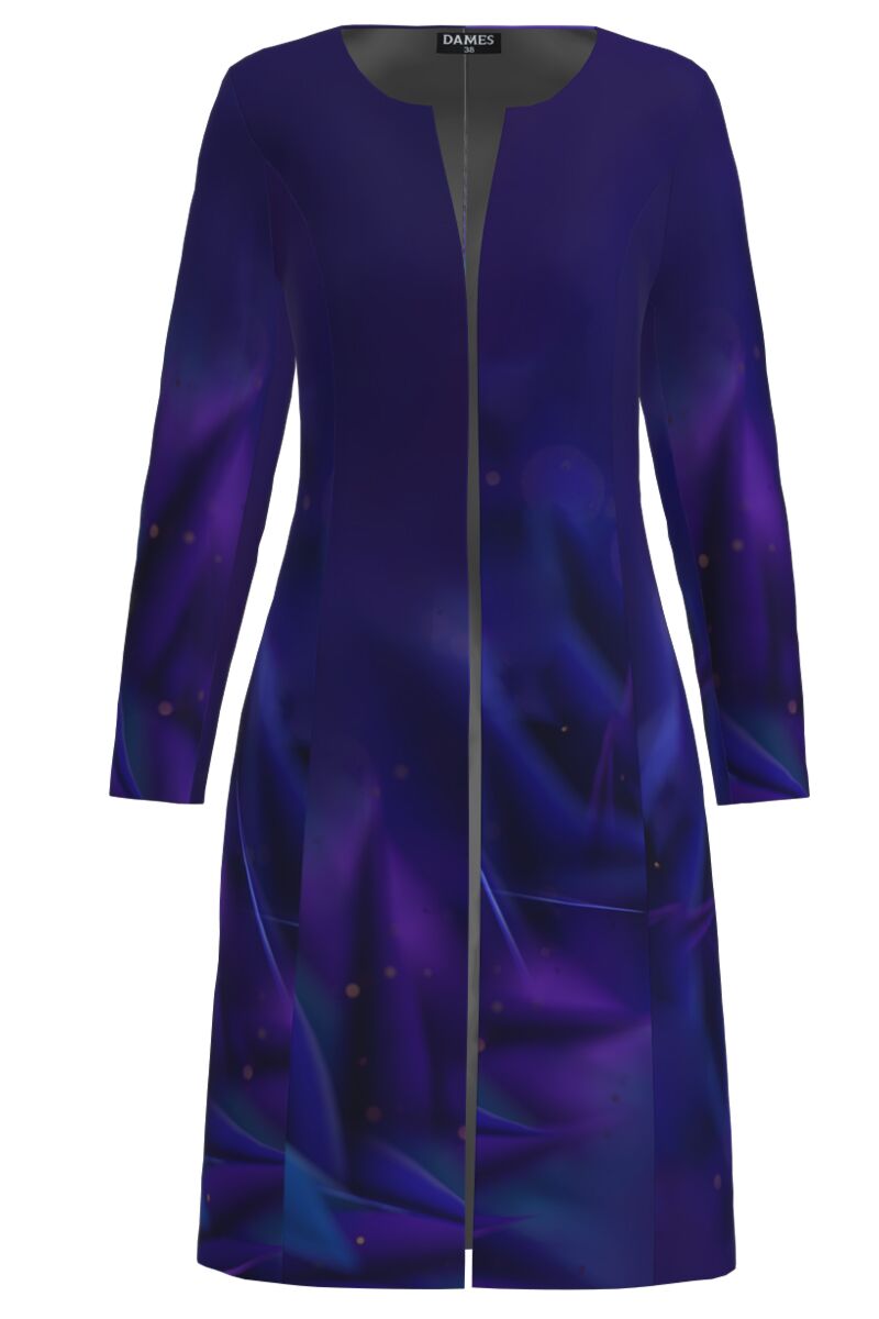 Jacheta DAMES lunga imprimata in nuante de albastru violet 