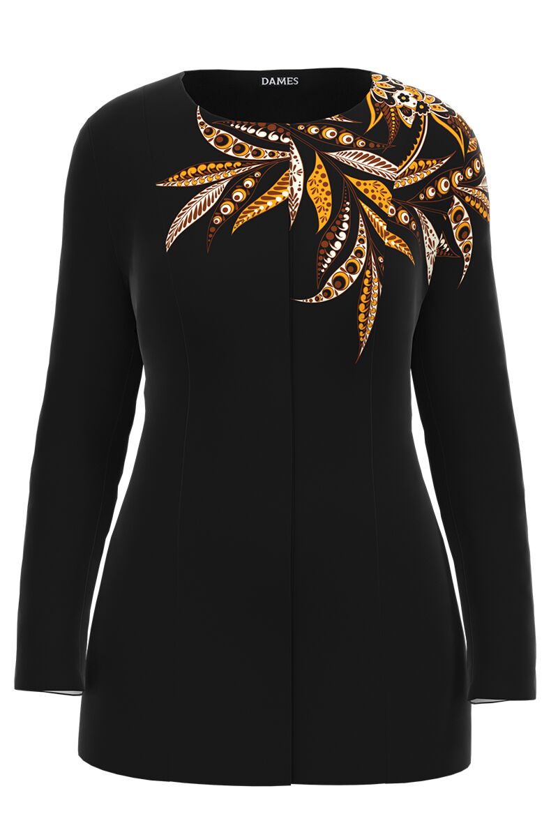 Jacheta DAMES neagra de lungime medie imprimata cu model Floral 