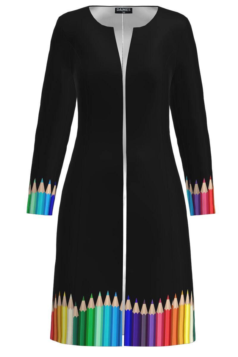 Jacheta DAMES neagra lunga imprimata Creioane colorate  