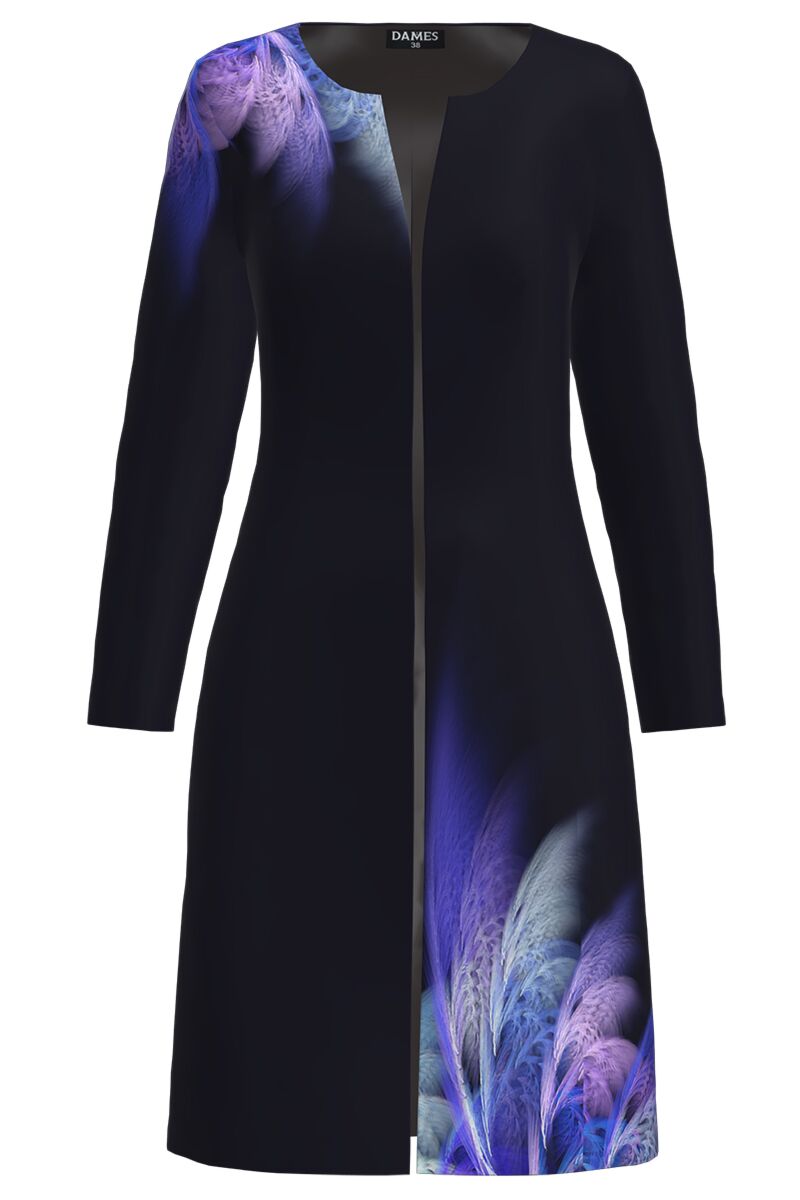 Jacheta de dama neagra lunga imprimata cu model abstract CMD2060