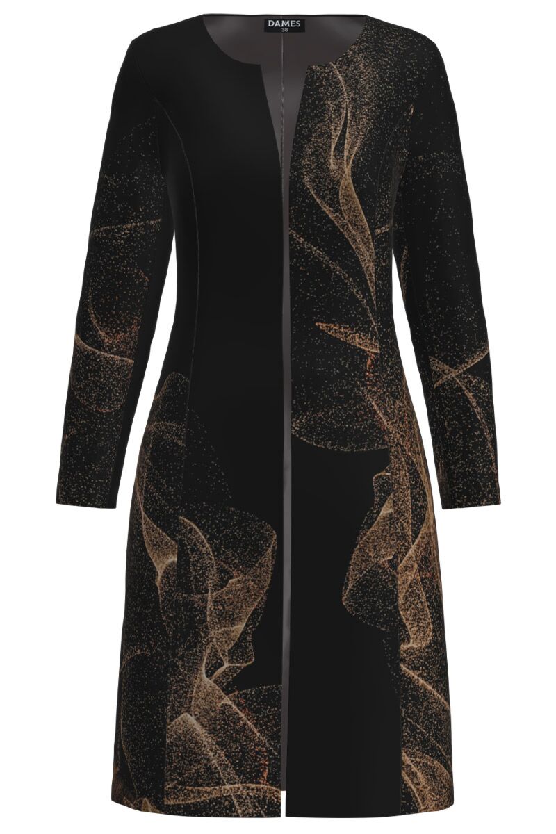 Jacheta de dama neagra lunga imprimata cu model abstract  CMD3653