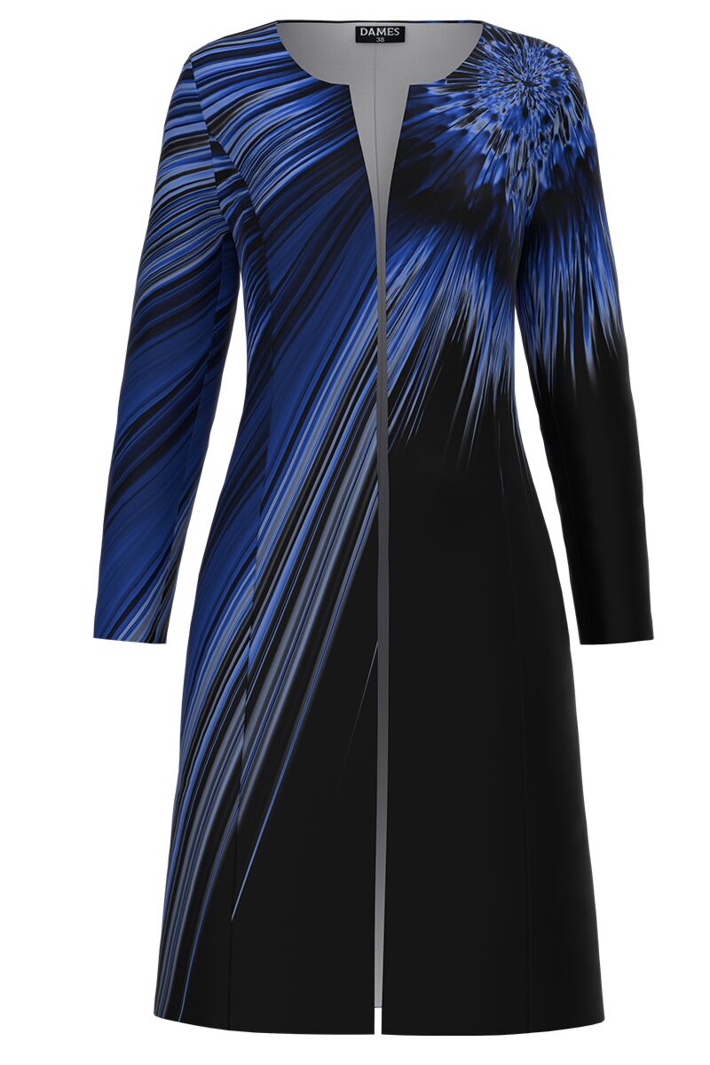 Jacheta DAMES neagra lunga imprimata cu model albastru 