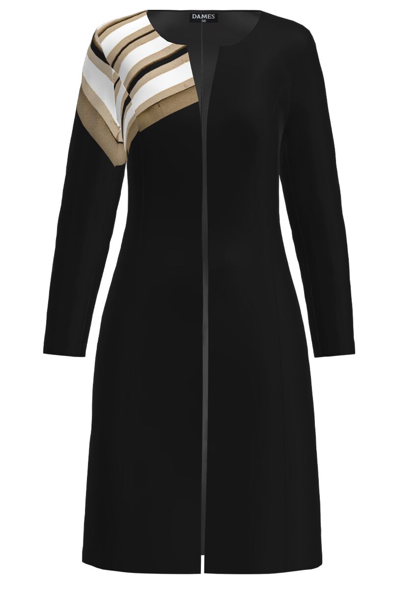 Jacheta de dama neagra lunga imprimata cu model in contrast  CMD2510