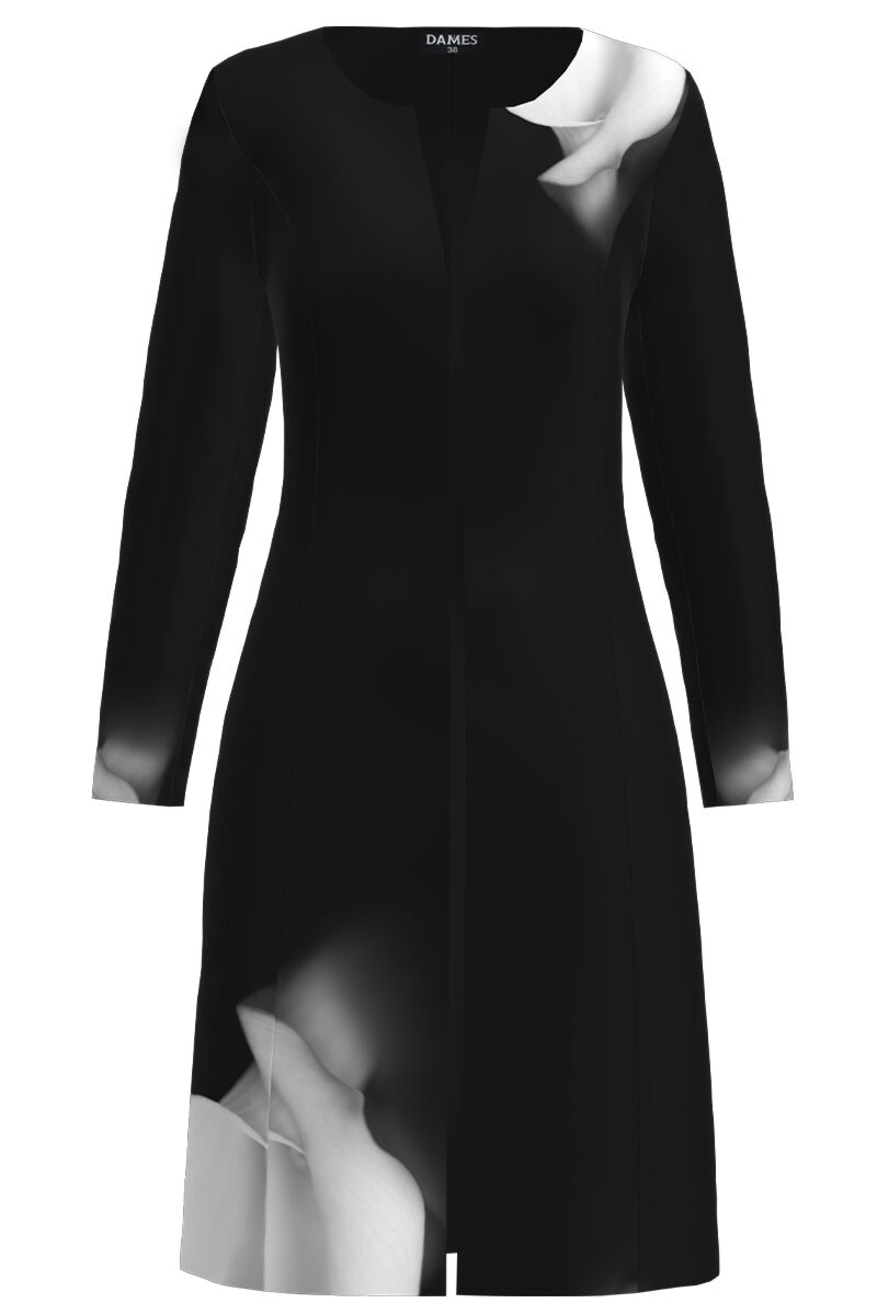 Jacheta de dama neagra lunga imprimata cu model in contrast  CMD3559