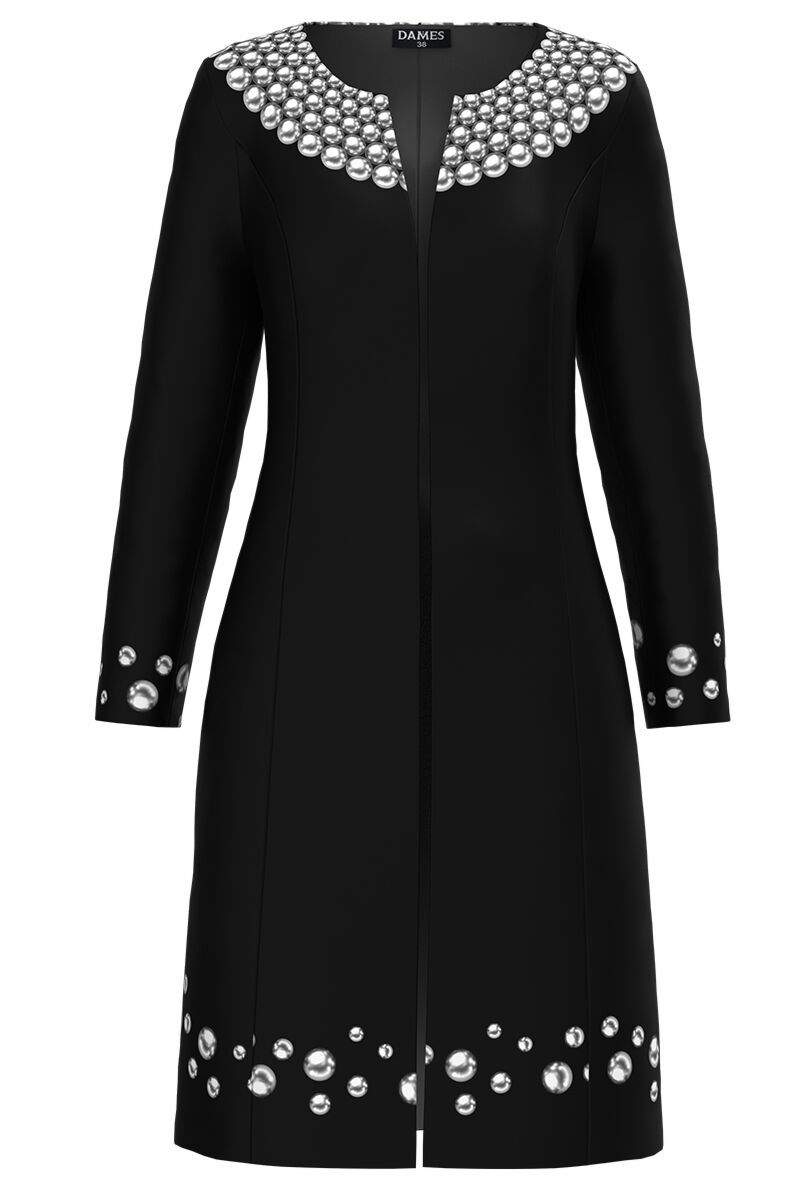 Jacheta de dama neagra lunga imprimata Perle  CMD4752