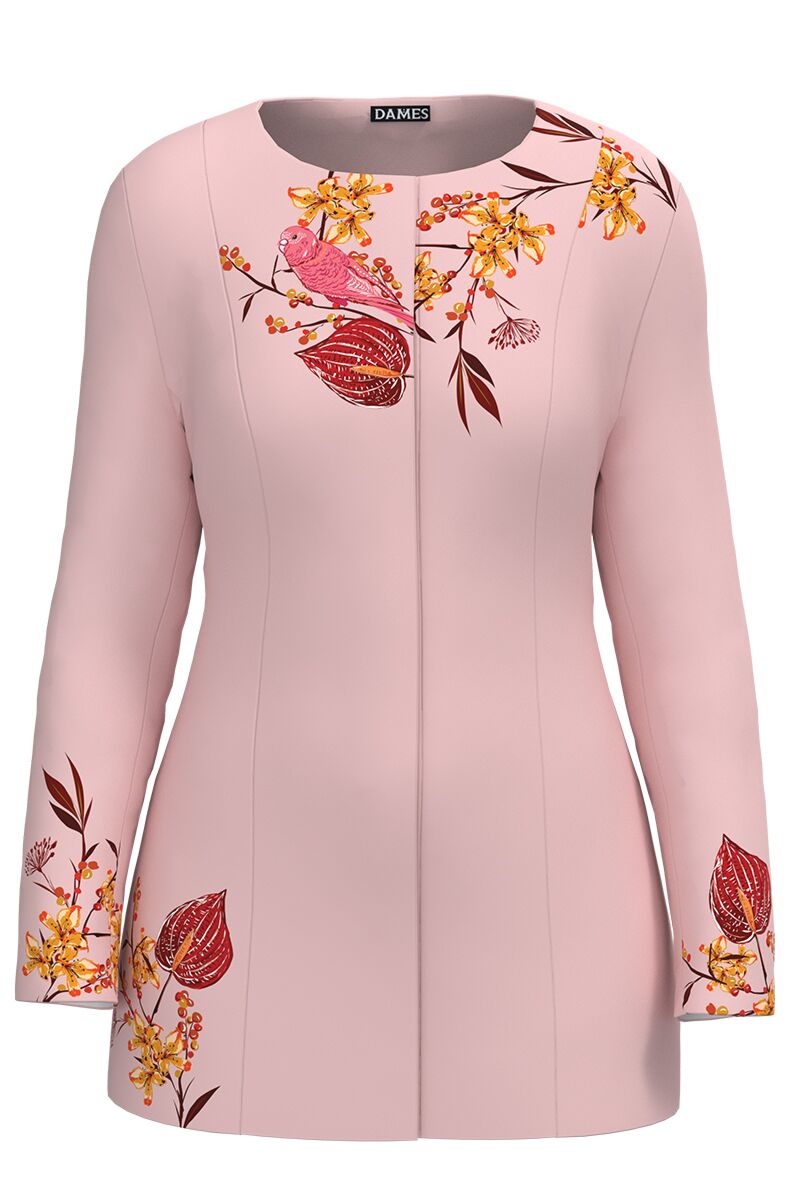 Jacheta DAMES roz de lungime medie imprimata cu model floral 