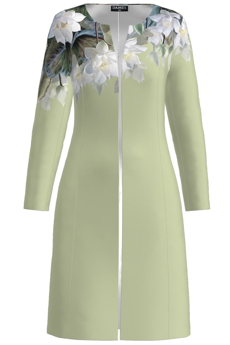 Jacheta de dama vernil lunga imprimata cu model floral 