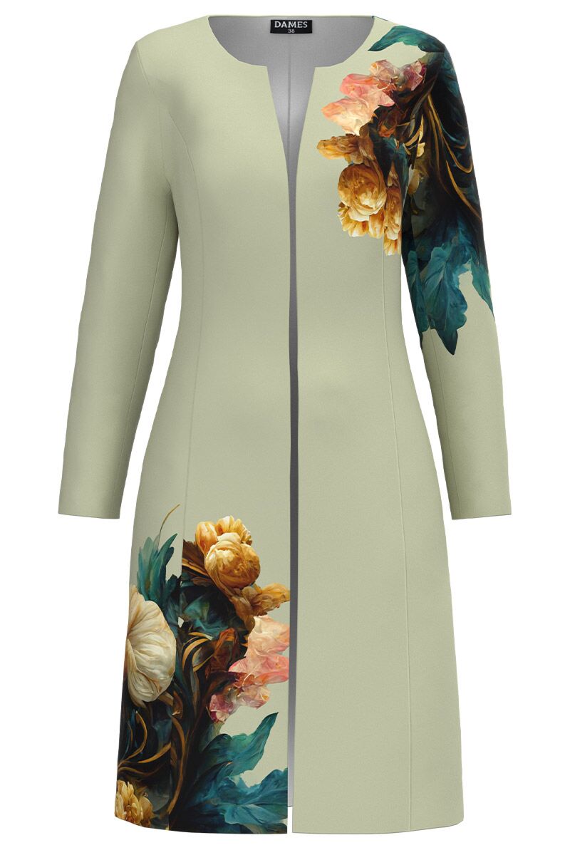 Jacheta de dama vernil lunga imprimata cu model floral CMD3442