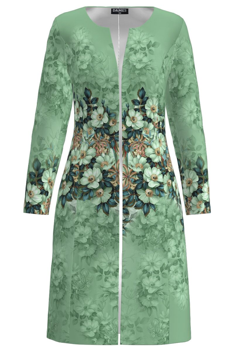 Jacheta de dama vernil lunga imprimata cu model floral   CMD3574