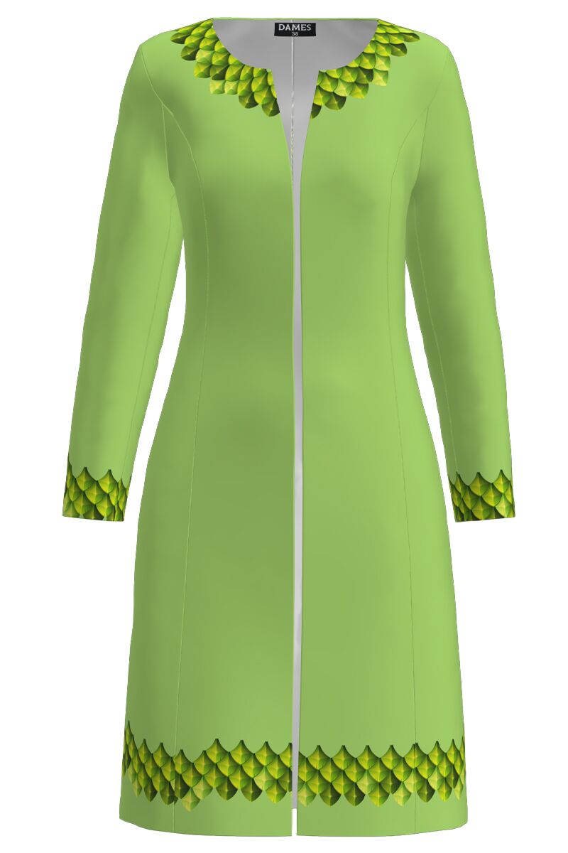 Jacheta de dama vernil lunga imprimata cu model in contrast  CMD2597