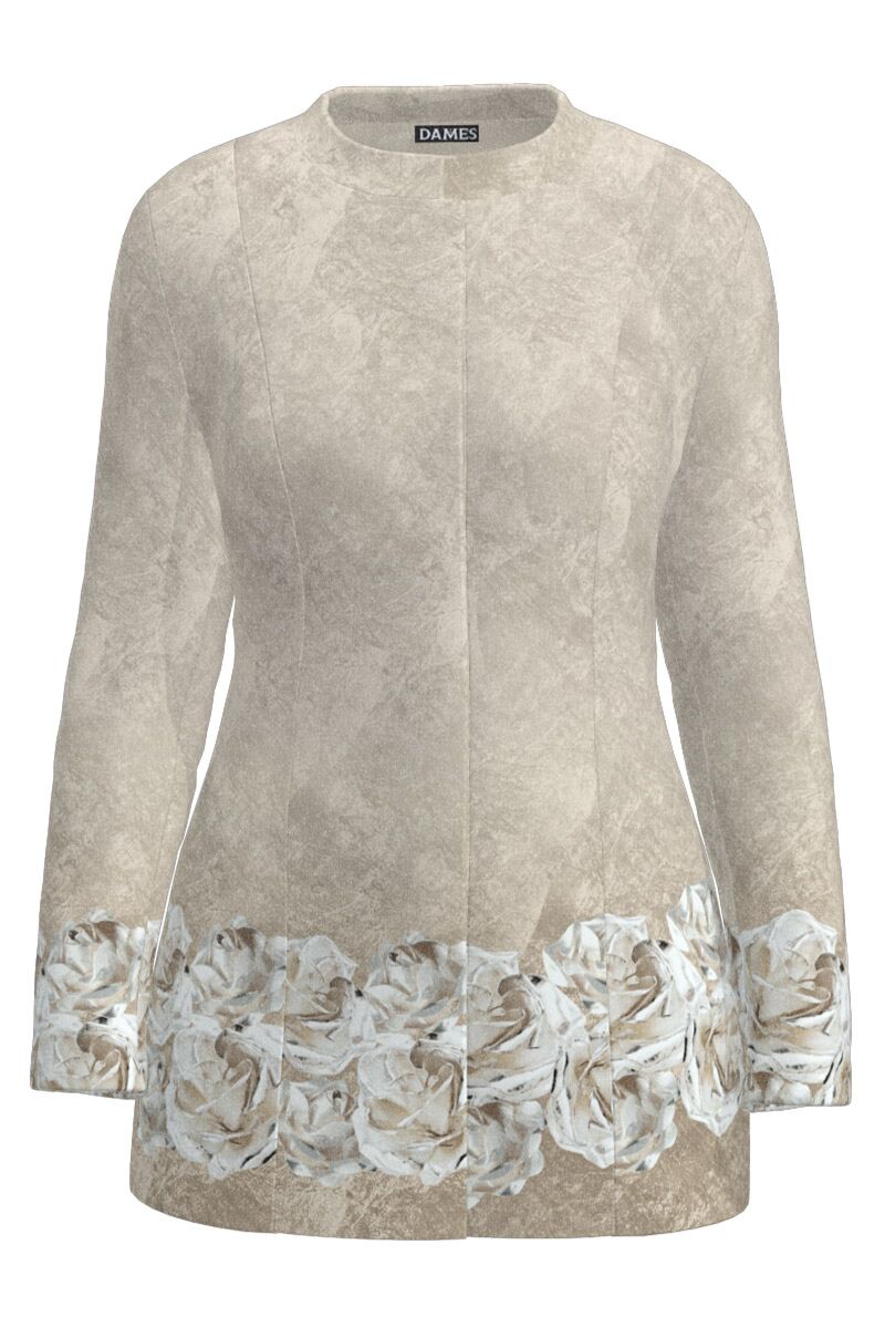 Palton dama bej elegant si calduros imprimat Trandafiri argintii CMD3646