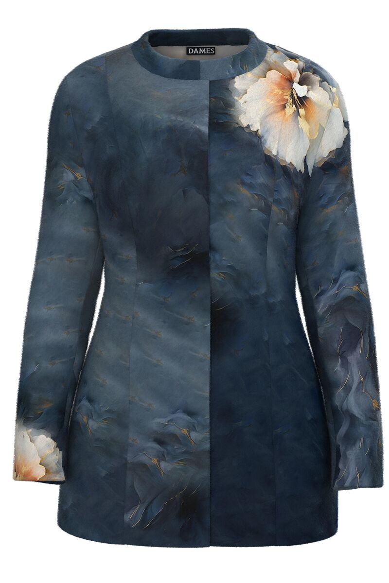 Palton dama  bleumarin in degrade elegant si calduros imprimat floral  CMD4697