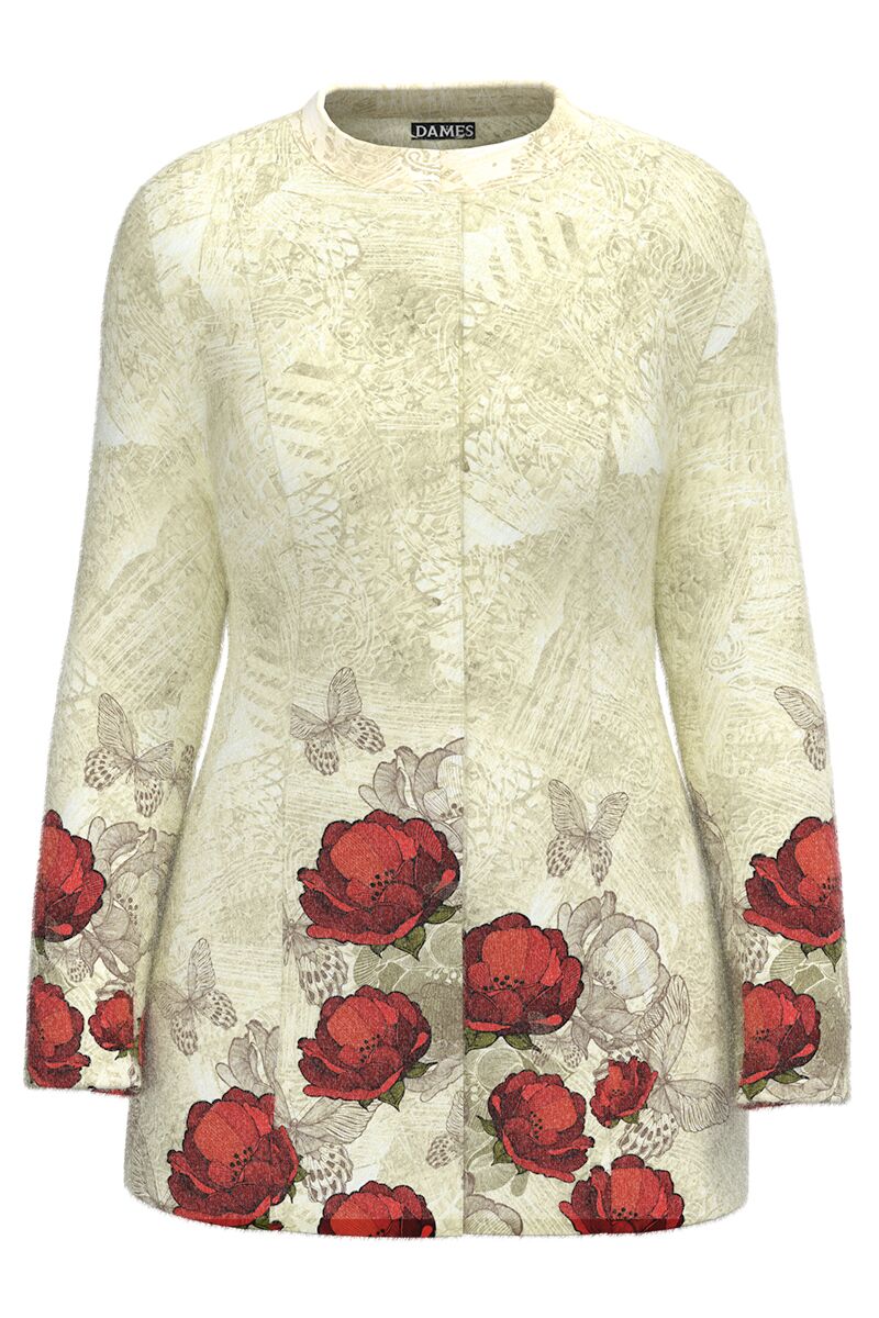 Palton DAMES in nuante de bej elegant si calduros imprimat Floral