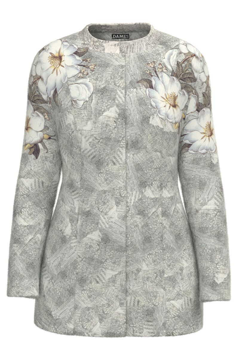 Palton DAMES in nuante de gri elegant si calduros imprimat Floral 