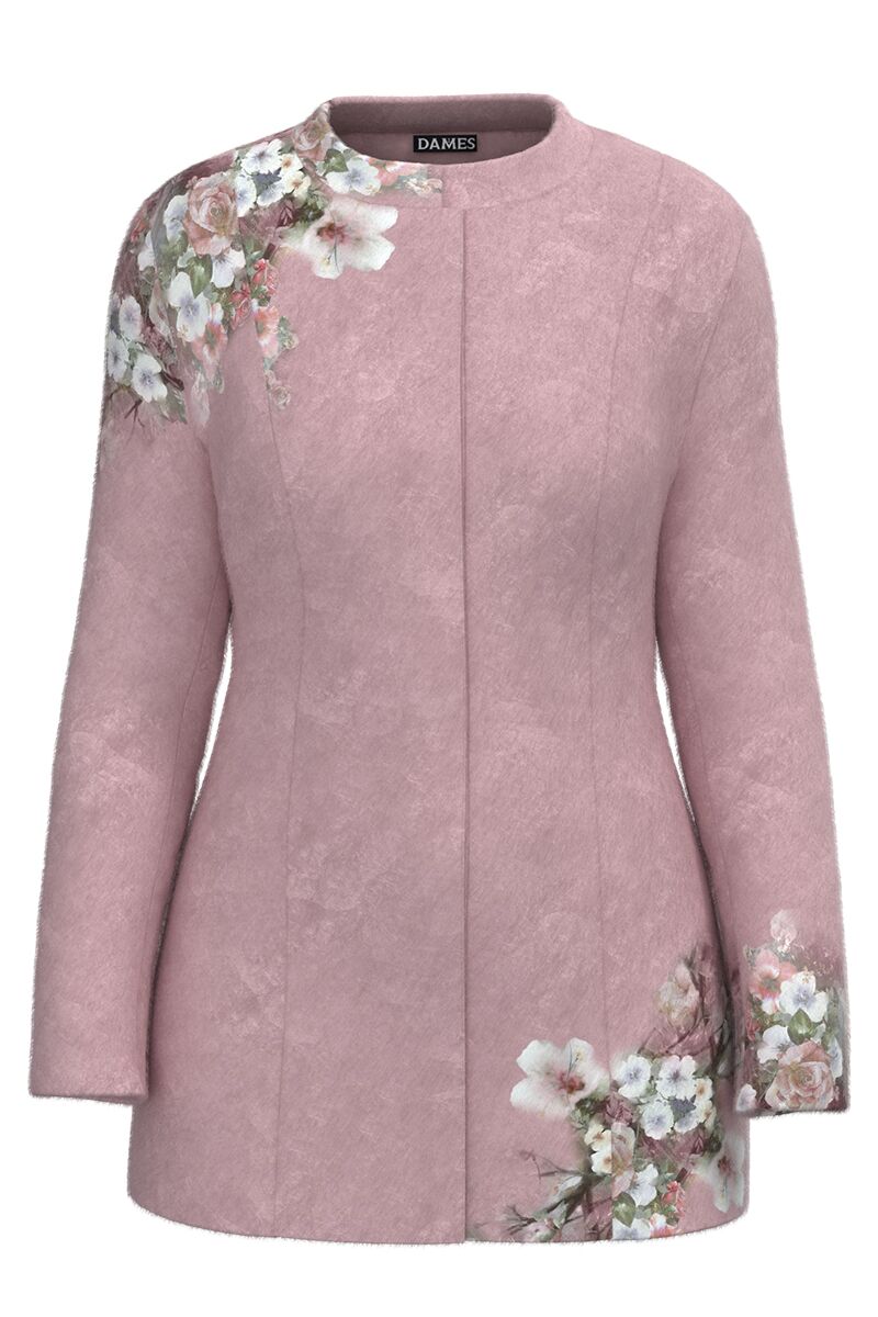 Palton DAMA roz, elegant si calduros imprimat Floral 