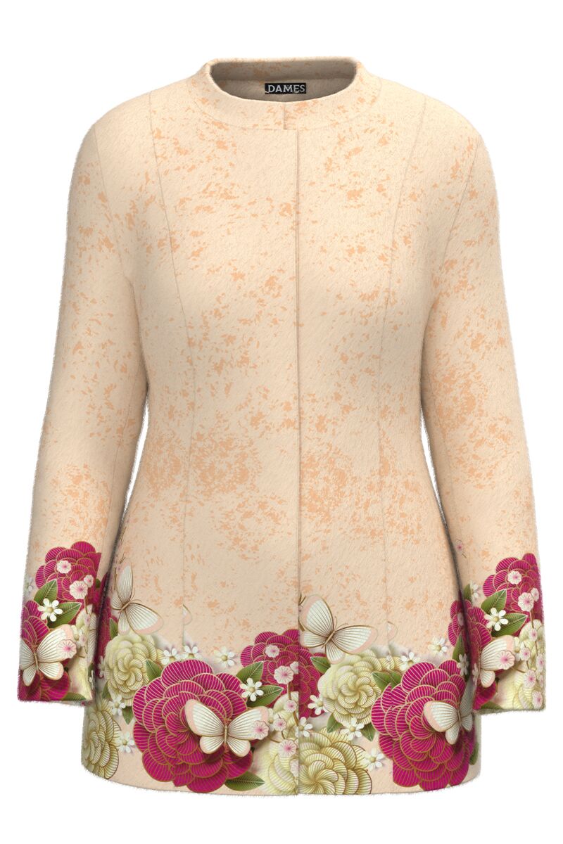 Palton dama in nuante de bej, elegant si calduros imprimat Floral CMD1721