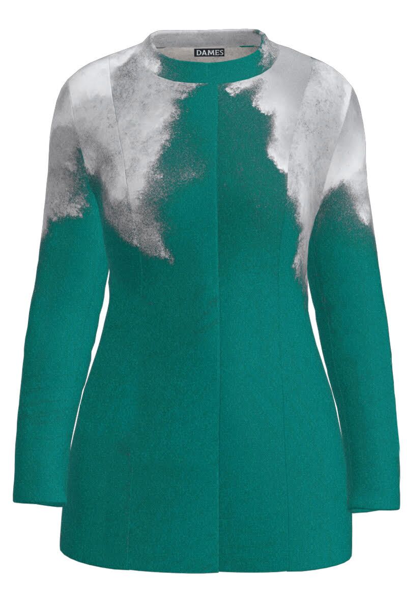 Palton dama verde elegant si calduros imprimat abstract  CMD3665
