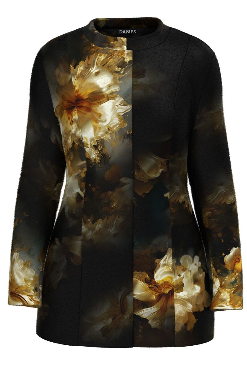 Palton DAMES negru elegant si calduros imprimat cu model floral 
