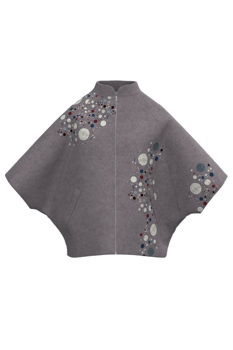 Poncho DAMES elegant din stofa gri imprimat cu model multicolor  