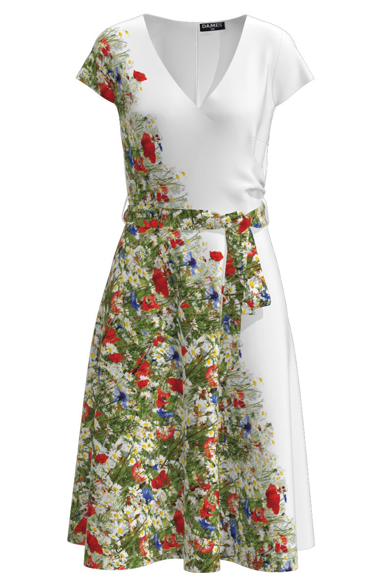 Rochie alba casual de vara cu maneca scurta imprimata cu model floral CMD2652
