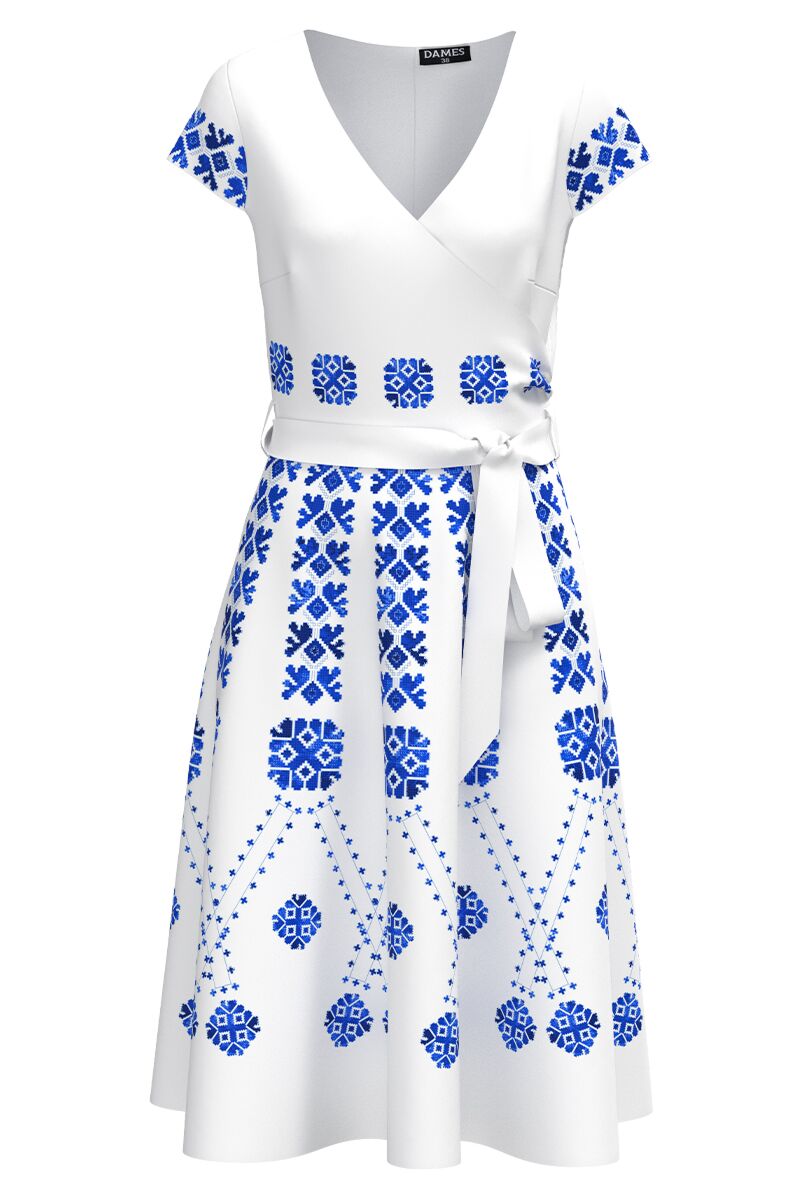 Rochie DAMES alba eleganta de vara imprimata cu model Traditional  