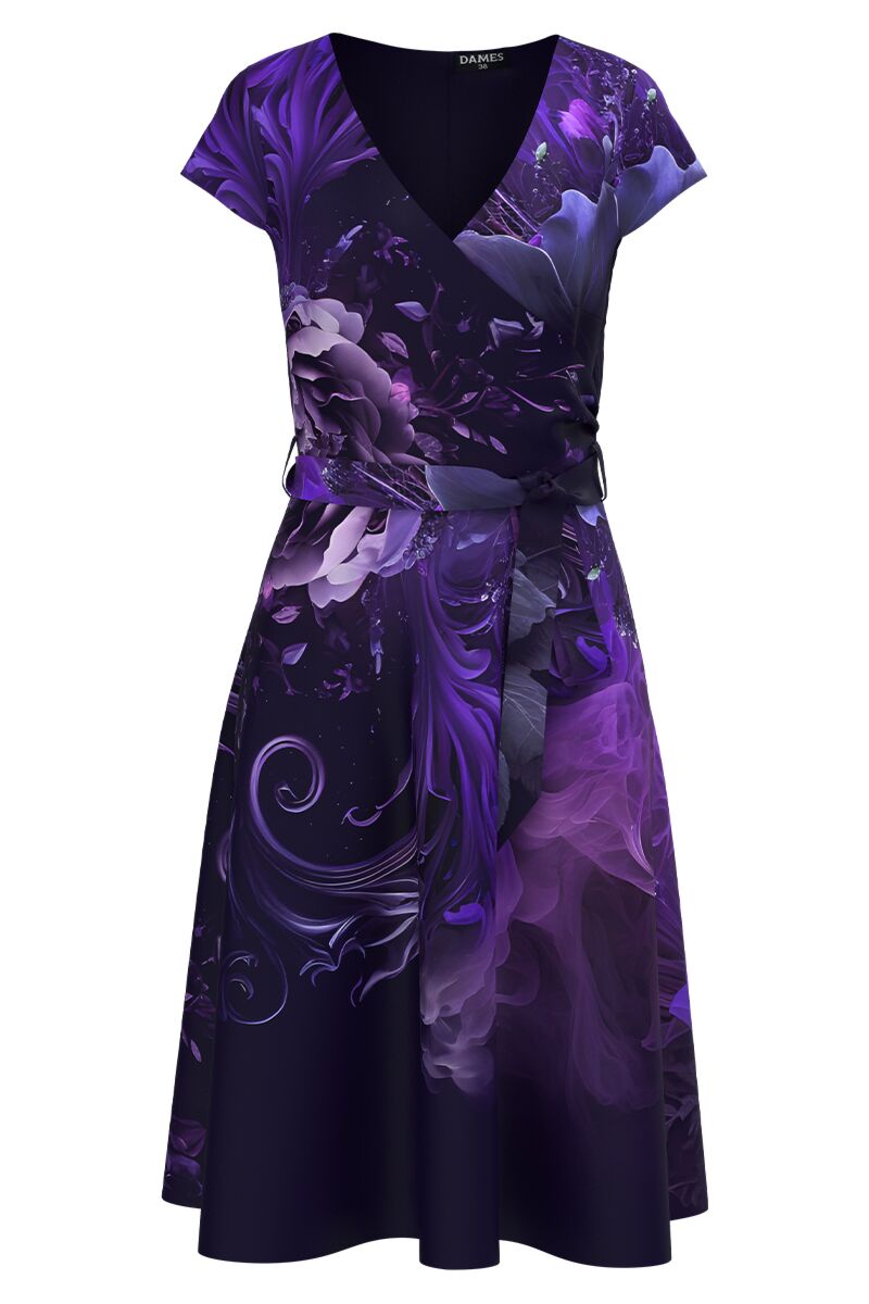 Rochie DAMES albastru violet eleganta de vara cu maneca scurta imprimata floral   