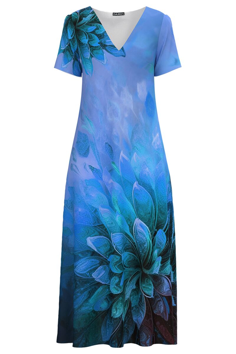 Rochie bleu lunga de vara cu buzunare imprimata Floral  CMD4367
