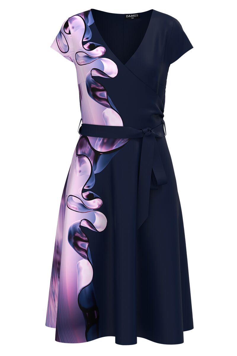 Rochie DAMES bleumarin de vara cu maneca scurta imprimata cu model abstract    